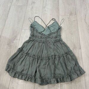 Francescas Miami Dress MediumSage Green Sleeveless Ruffle Mini VNeck New